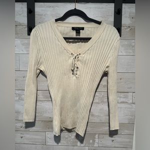 August Silk Lace Up Shirt L Off White